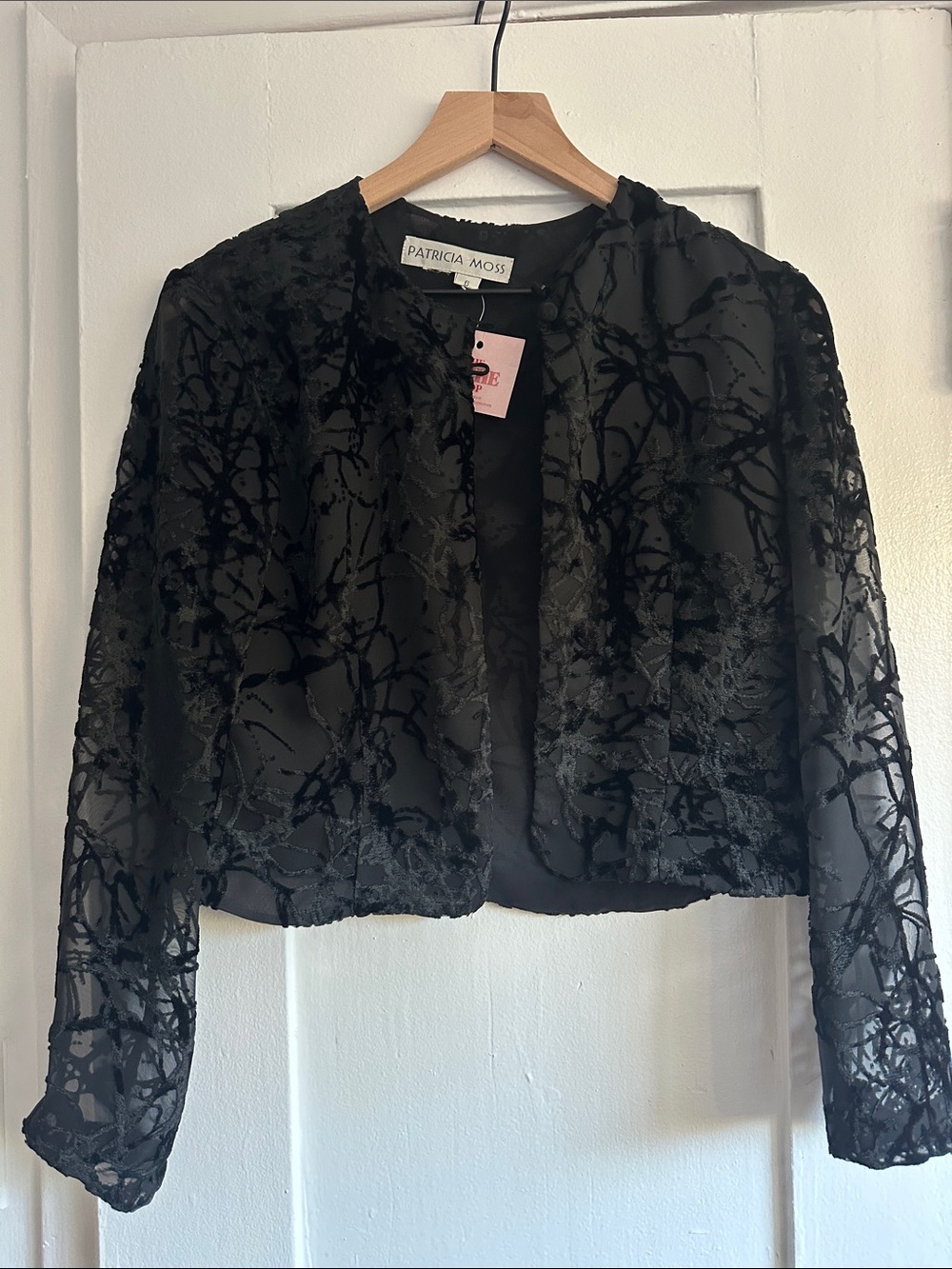 Patricia Moss Black Burnout Velvet Cropped Jacket